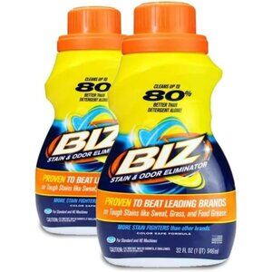 BIZ Stain and Odor Eliminator Liquid for Tough Stains  32 Fl Oz, 2 Pack